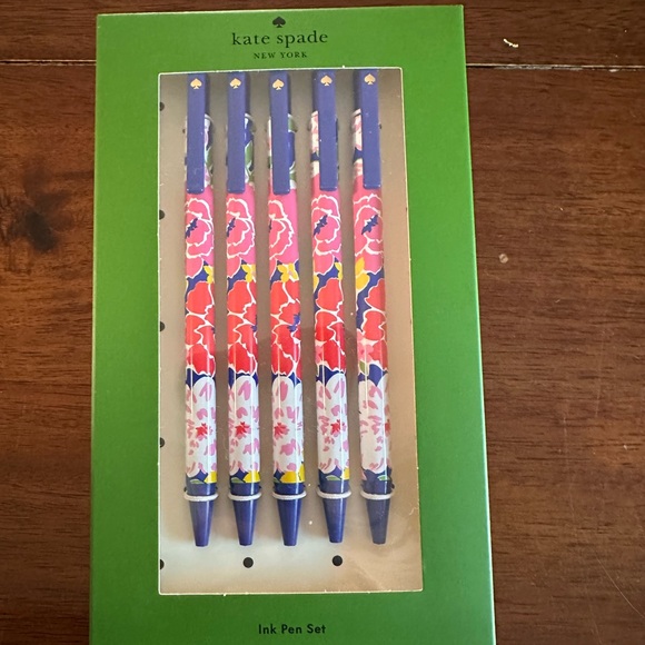 Kate Spade Black ink Pink Floral Pen Set 5 in box - Picture 1 of 4